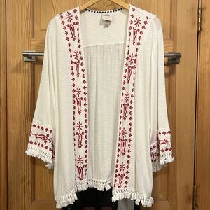 Knox Rose White sweater with Red Embroidery accents. Sz M